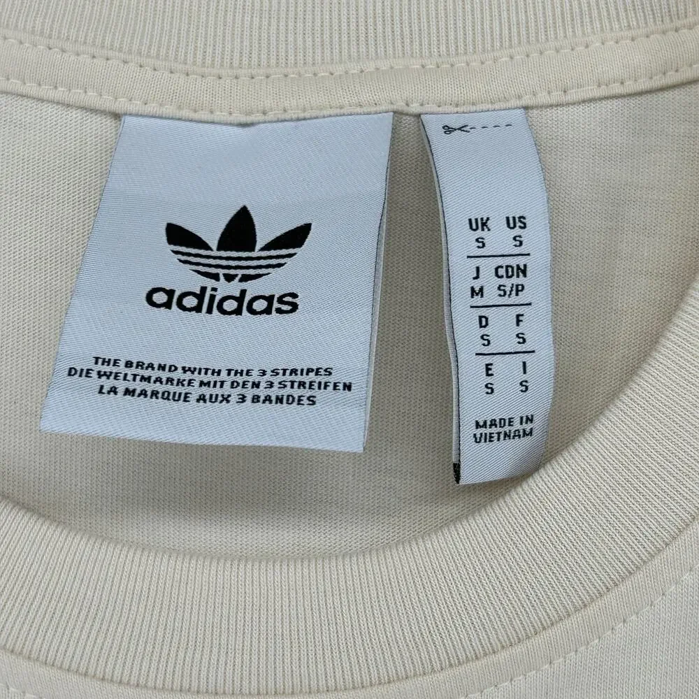 ADIDAS Shirt Mens S Skeleton Trefoil Logo Tee Crewneck Cotton Off White